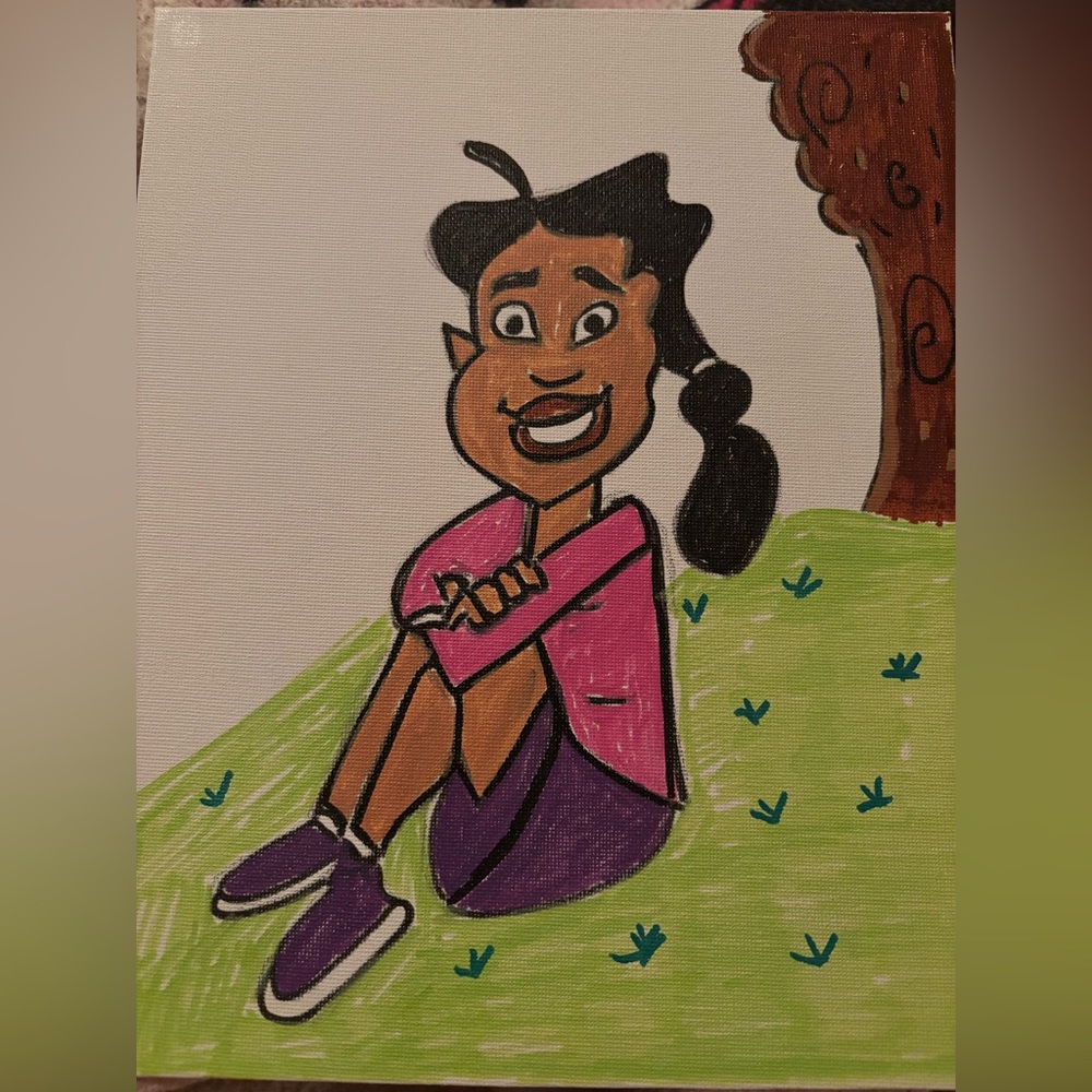 Hand-Painted Pink & Purple Cartoon Girl Canvas Art - Unbranded